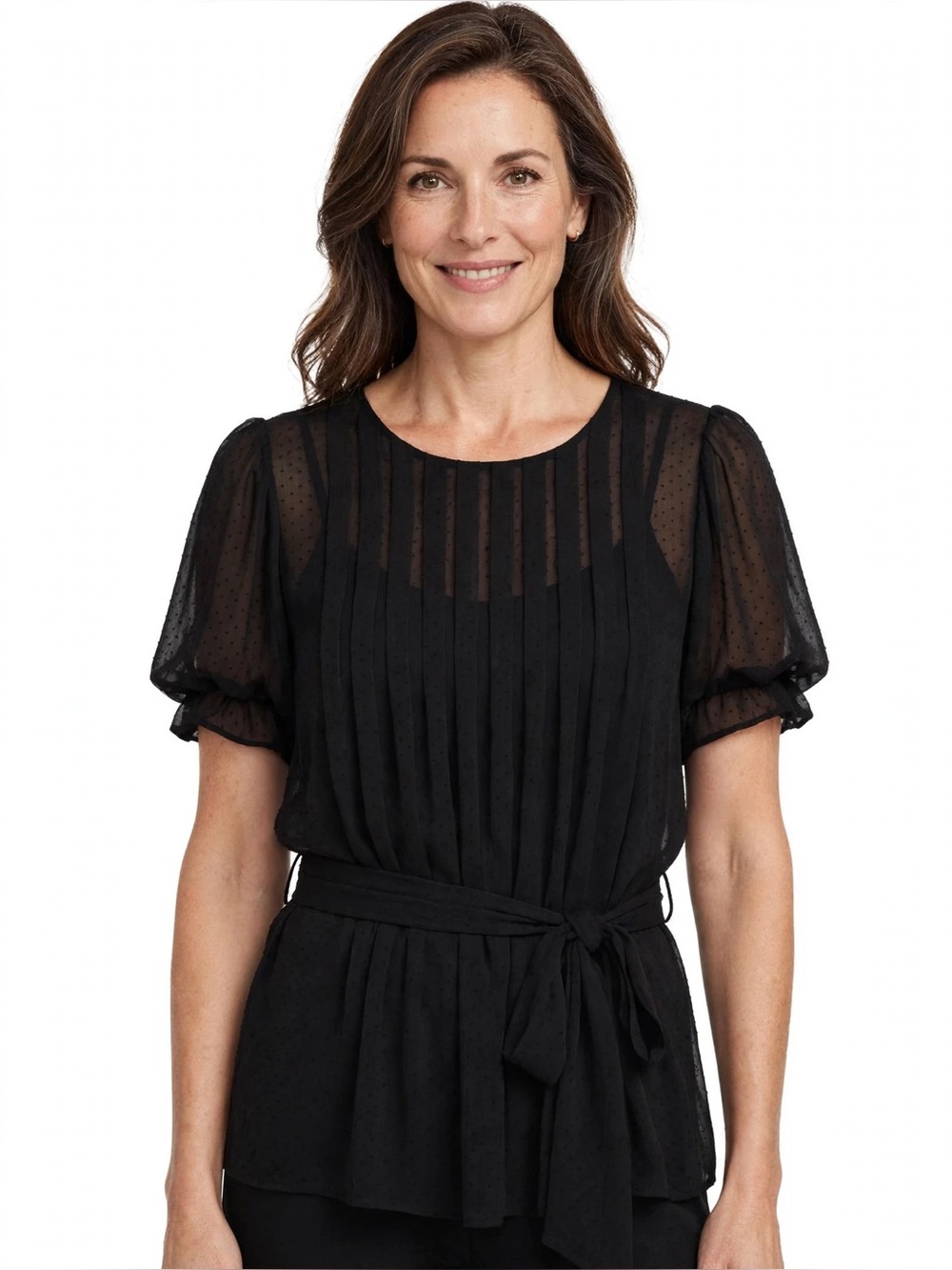Dialogue Black Pleated Tie-Front Blouse